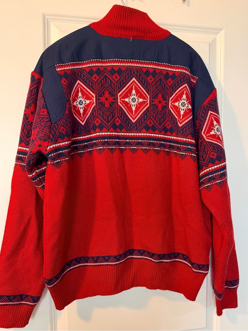 Vintage Spyder Lined Ski Sweater Men's Large Red Nordic Fair Isle 1/4 Zip - Picture 4 of 9